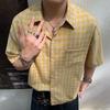 Summer Stylish Short Sleeve Shirt Men's Streetwear Vintage Button Up Turn Down Collar Shirts Trendy Men Plaid Printed
