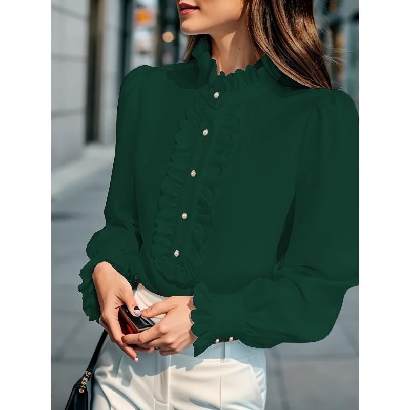 Damenmode Lässig Frühling Herbst Einfarbig Druck Langarm Stehkragen Hemden