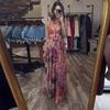 2026 Womens Vacation Style Wrap Waist V-Neck Spliced Sleeveless Maxi Dress