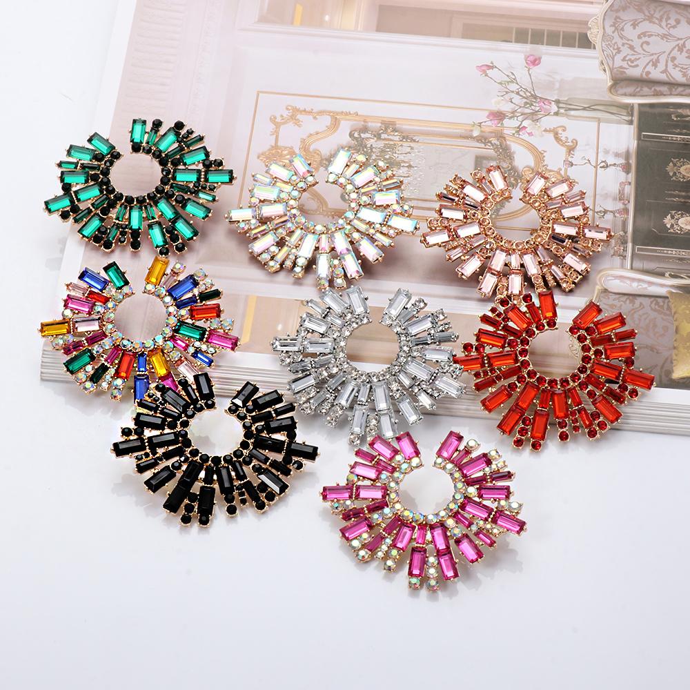 New Vintage Hollow Round Crystal Drop Dangle Earrings Trend Statement Rhinestone Ear Ring For Women Fashion Colorful Jewelry