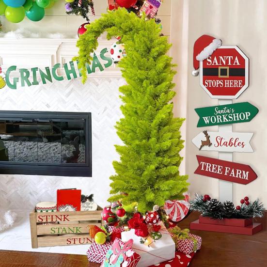 Lighted Pine Needle Christmas Tree Top Curved Artificial Green Xmas Tree with String Light for Tabletop Centerpiece Holiday Indoor Decor