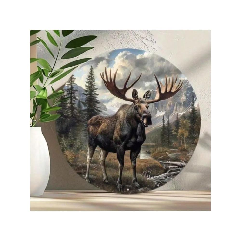 20cm Round Metal Moose Wall Art Vintage Tin Sign Home Decor
