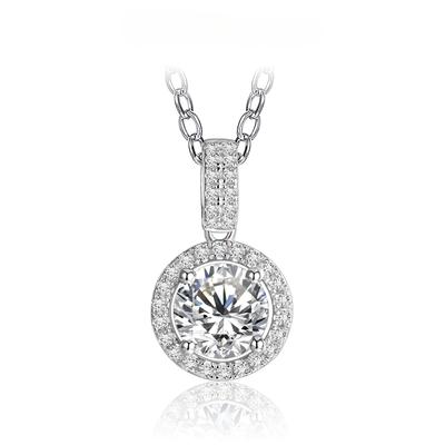 Pandantiv placat cu rodiu din argint S925 pentru femei, rotund, 6,5 mm, 1CT, diamant de laborator, colier cu pandantiv cu pietre prețioase moissanite de lux pentru nuntă