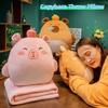 3-in-1 Capybara Throw Pillow PP Cotton Filled Animal Pattern Cartoon Hand Warmer Air Conditioning Blanket Storage Design