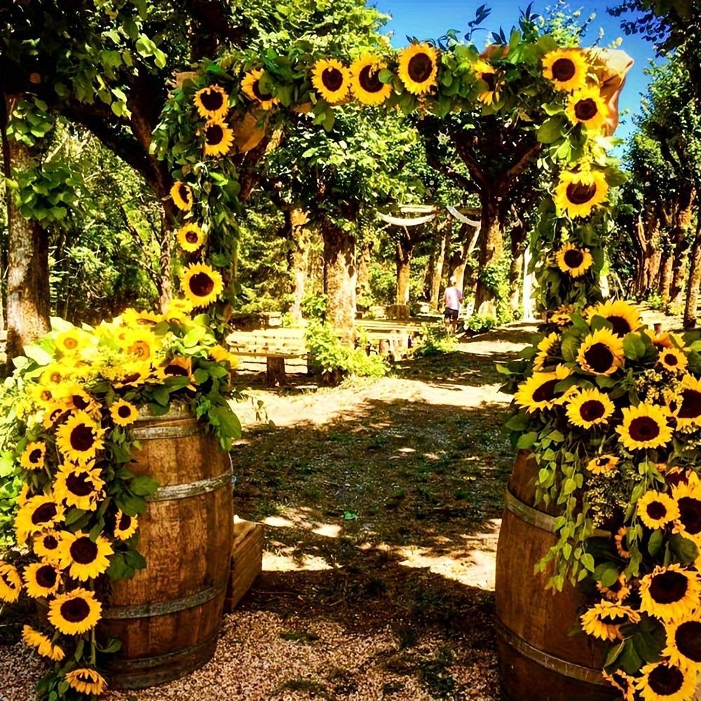2pcs Artificial Sunflower Garland Fake Yellow Sunflower Vine, Faux Silk Flower Hanging Rattan For Wall Decor, Wedding Arch, Home Party, Indoor