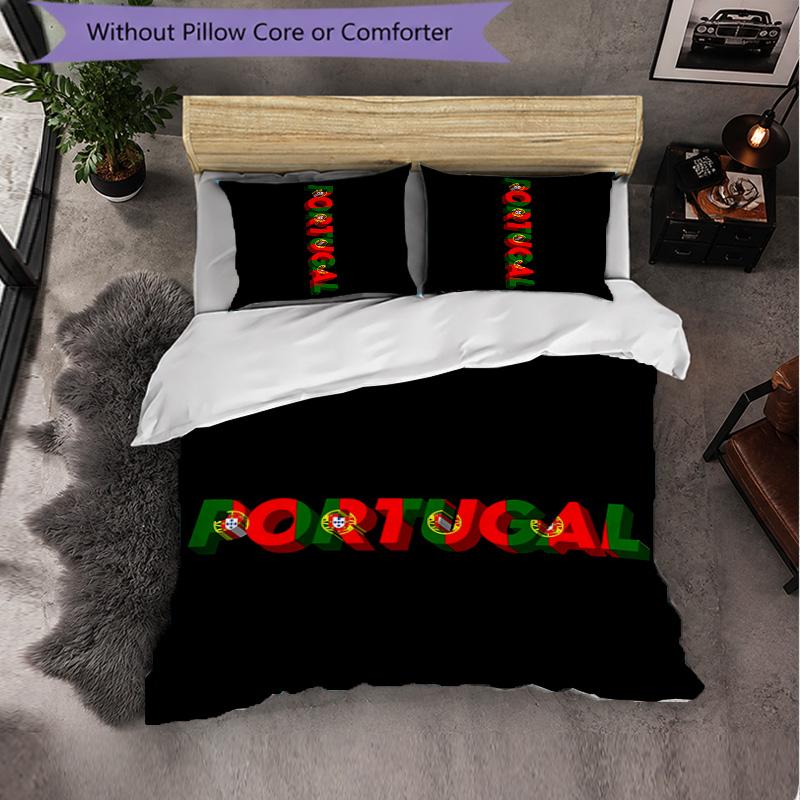 Portugal National Football Team 3 Piece Bedding Set Soft Duvet Cover Set with Pillowcases Printed Bedroom Decor Set for Home