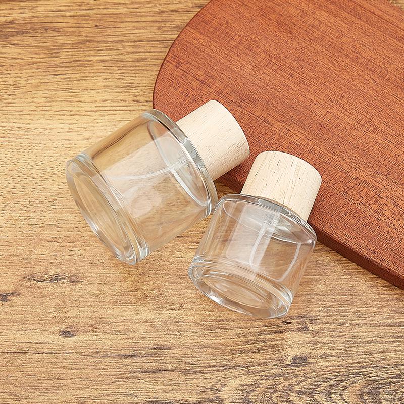 30ml High-End Glass Perfume Bottle with Wood Grain Snap-on Lid - Empty Refillable Fine Mist Dispenser