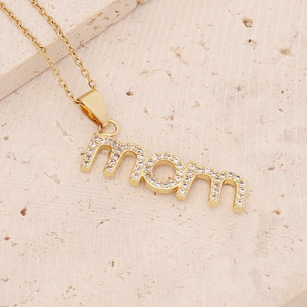 Aesthetic MOM Necklace Jewelry Gift for Mother's Day Trendy Zircon Letter Clavicle Chain Overlay