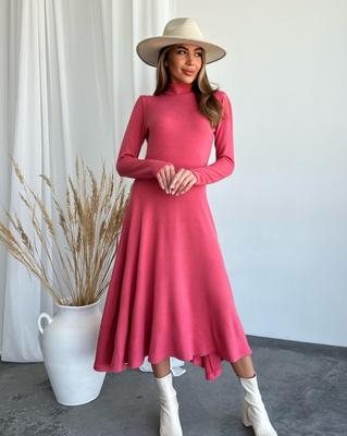Dark Pink Angora Dress with Stand-up Collar ISSA PLUS