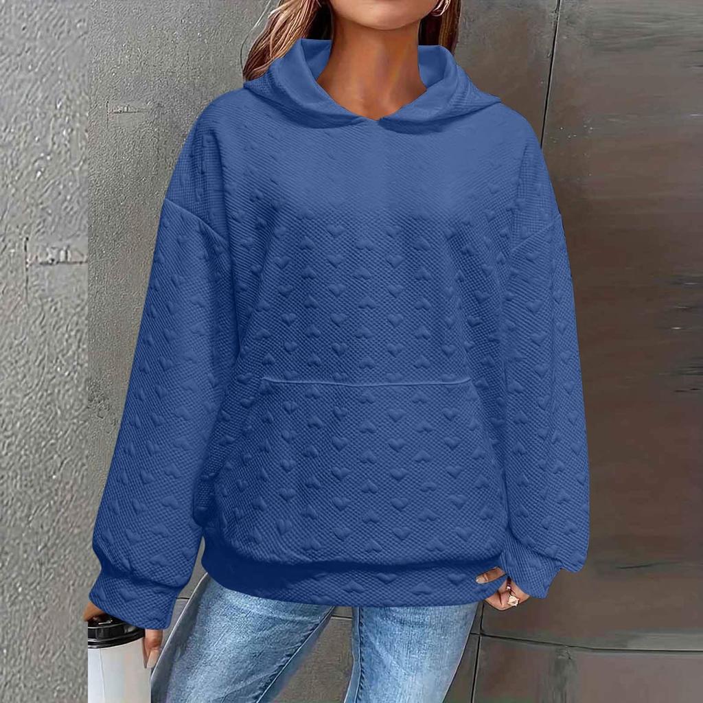 Women's Fashionable Casual Solid Color Long Sleeved Hooded Pocket Pullover Sweater Sweatshirt Top