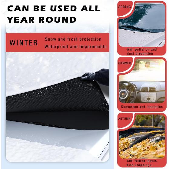 Large Car Windshield Cover For Ice And Snow,Automotive Windshield Snow Covers With Side Window & Rearview Mirror Protector,Winter Magnetic Windshield