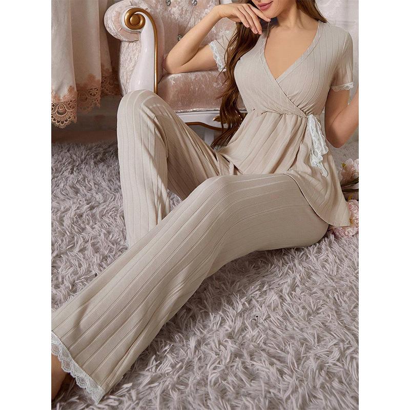 European and American new thick short sleeves can be worn outside trousers loungewear two-piece set women's pajamas