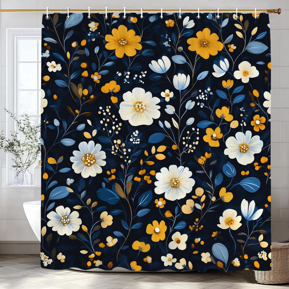 1 piece of retro floral pattern printed Shower Curtain, Bathroom Decorative Shower Curtain, Waterproof Shower Curtain with Hooks