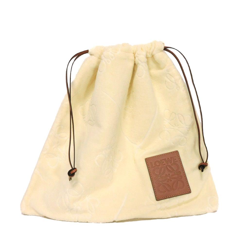 Used 12695 Towel Pouch C822Q29X01 7922 Logo Embossed Cotton All-Over Print Light Beige Calfskin Tan Anagram Pile Ecru