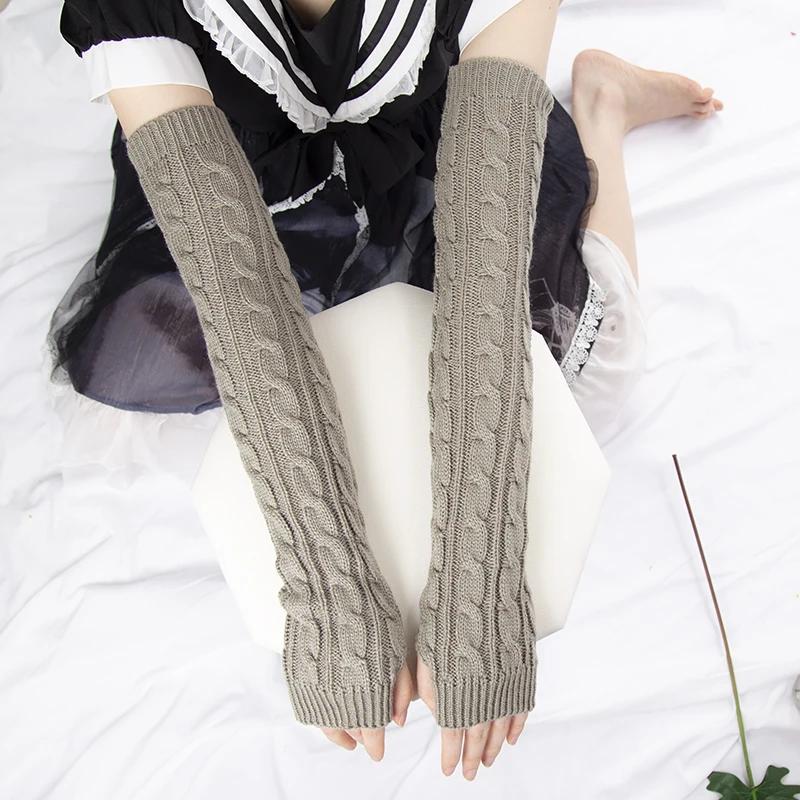 Women's Winter Mitten Knitted Arm Warmers Long Fingerless Gloves Wrist Elbow Oversleeves Soft Girls Clothes Punk Gothic Gloves