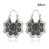 Antique Tribal Gypsy Dangle Ear stud Floral Earring Hollow Out Mandala Flower Pendant