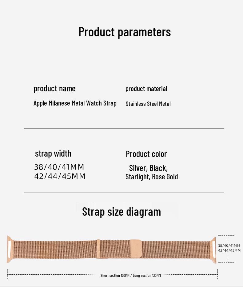 Stainless Steel Magnetic Milanese Band for Apple Watch and iWatch