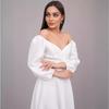 Spring V-Neck Waist-Cinching Puff Sleeve Dress with Pockets for Women