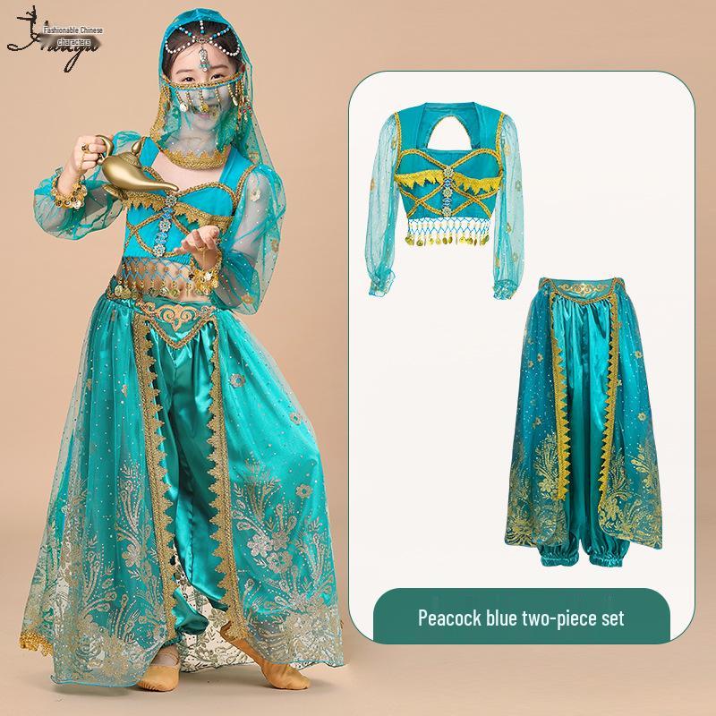 Costum de dans popular Prințesa Jasmine 2025 pentru copii mici - Set exotic stil Dunhuang pentru spectacol pe scenă