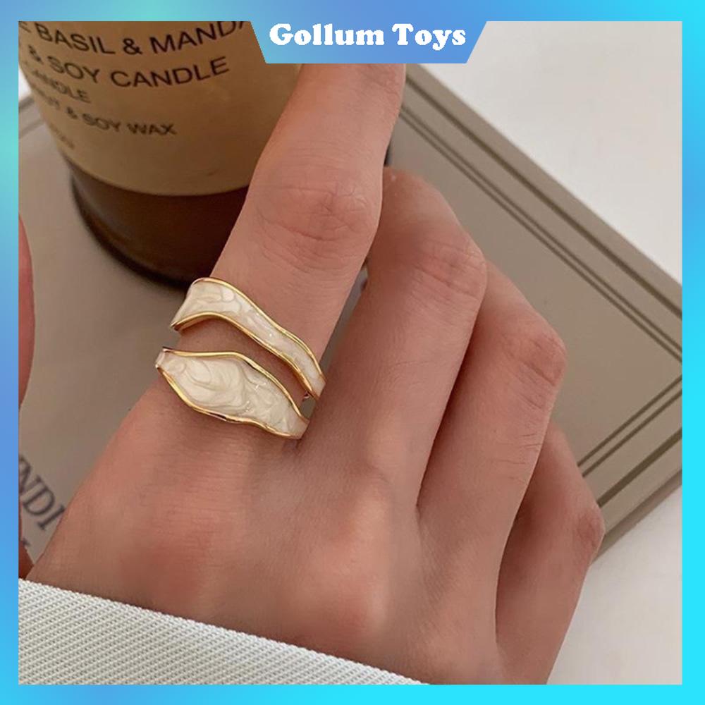 Korean Irregular Geometric Double Hollow Ring Women's Fashion Temperent Opening Adjustable Jewelry