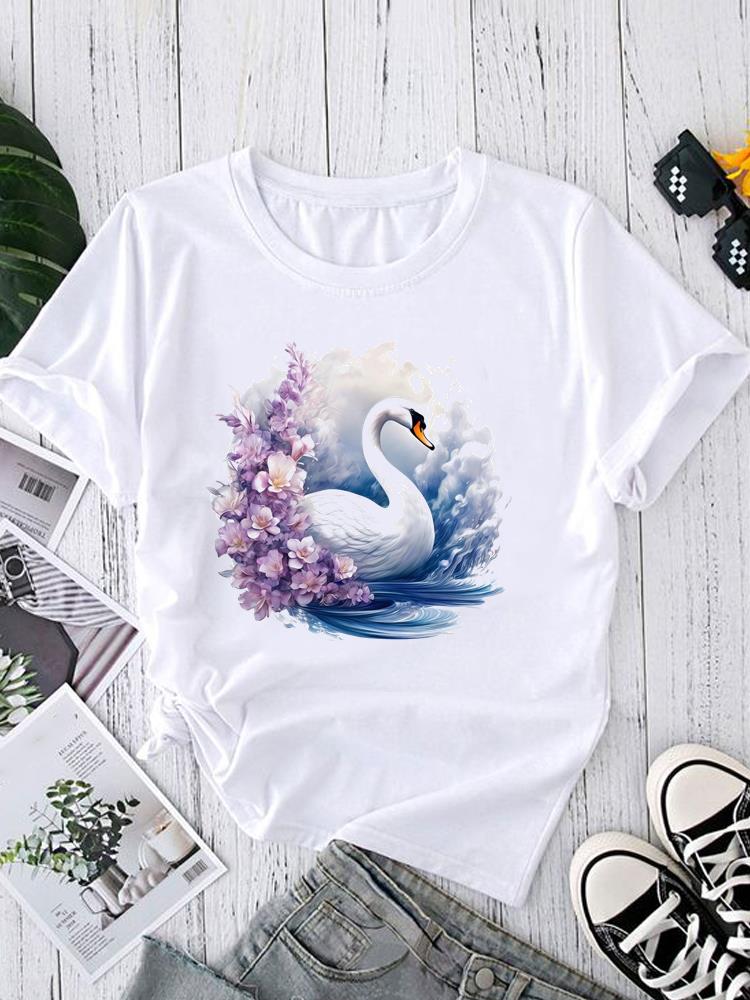 (Asiatische Größe) Trend Aquarell Blume Rundhals Kurzarm T-Shirts Mode Damen Freizeitkleidung Damen Oberteil T-Shirt Bedrucktes Grafik-T-Shirt