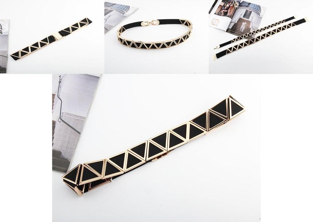 Fashion Metal Triangle Splicing Design Women Slim Waist Belt For Long Dress And Special Occasions