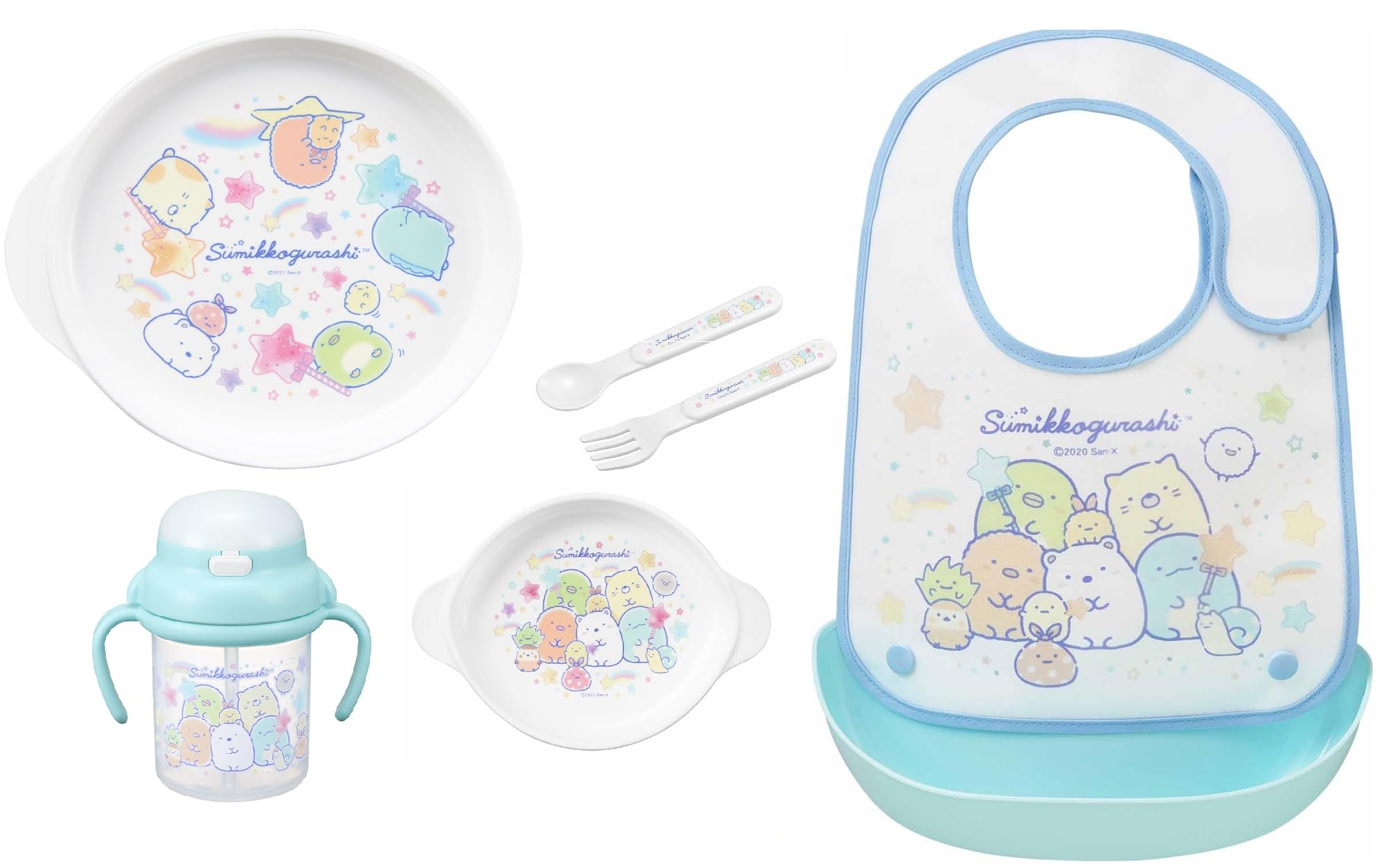 

OSK Набор детской посуды Sumikko Gurashi Детский слюнявчик Набор кружки-поильника Сделано в Японии 3 предмета + + синий