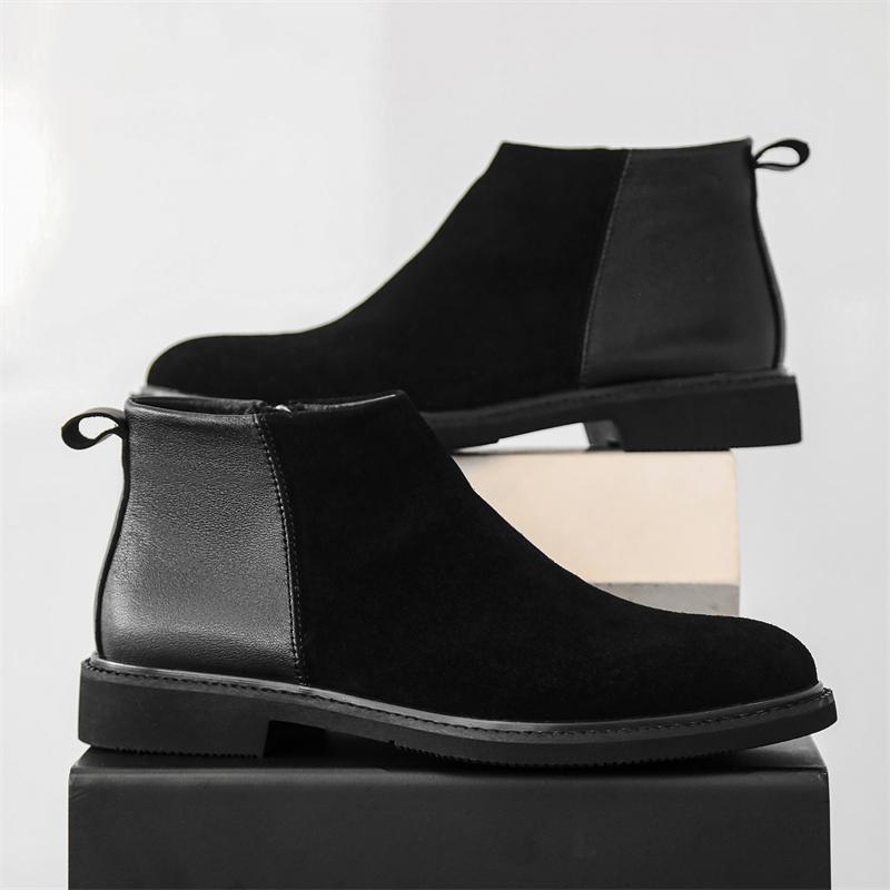 Fashion New Arrival Suede Leather Mens Chelsea Boots Comfortable Slip on Biker Boot Elegantes High Top Shoes Business Male Ankle Botas