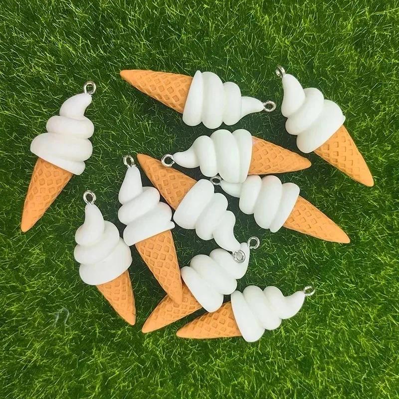 10pcs Kawaii Simulated Food Ice Cream Charms Cute Handmade Resin Pendant Flatback Keychain DIY Jewelry Making Findings