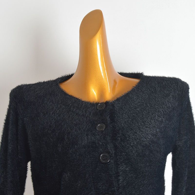 French Simplicity Pure Color Imitation Mink Round Neck Single Breasted Knitting Cardigan Women's Clothes Fall Slim Fit Short Long Sleeve Top