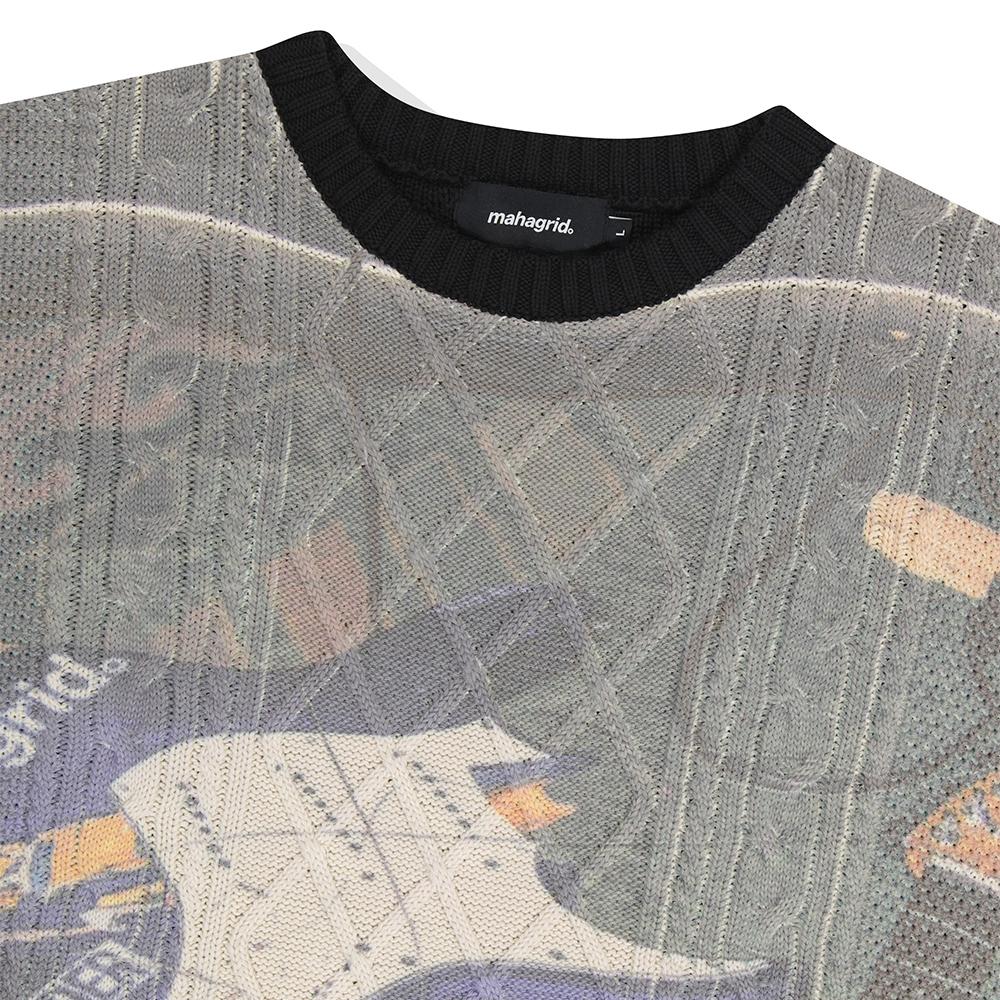 MAHAGRID Broken Guitar Cable Knit Sweater Black(Mg2Dfmk622A)