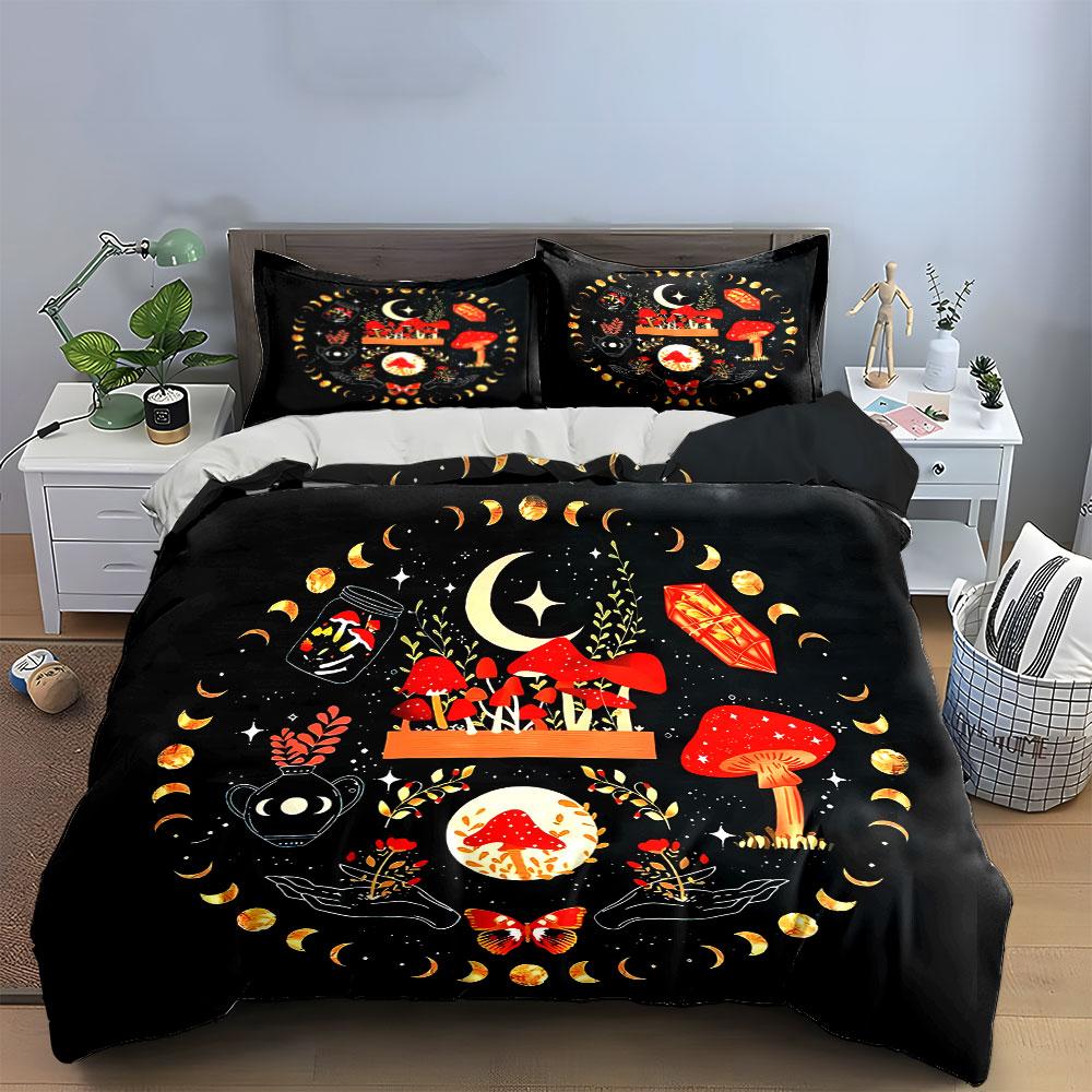 Mystical Mushroom Moon Decor Set Multiple Sizes Kid'S And Adults' Bedroom Exquisite 3Pc Bedding Set, Gift