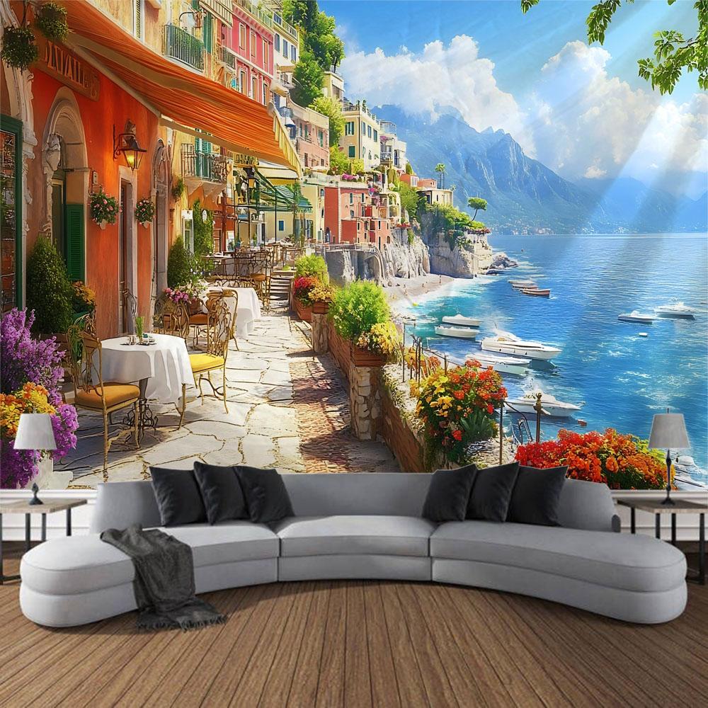 Beautiful garden landscape, tapestry, home art decoration wall mounted fairy tale posters fantasy sea view room background cloth