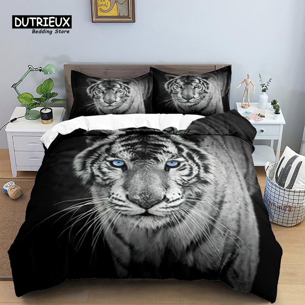 Tiger Duvet Cover Set Queen Size African Animal Bedding Set Tropical Wild Animal Leopard Comforter Cover For Kids Adults Decor