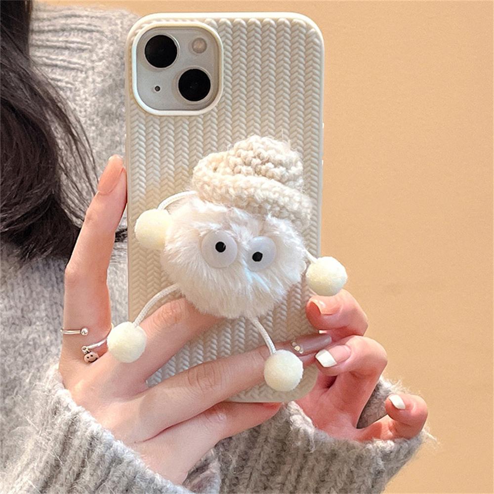 Korea süße 3D Pelz Plüsch Briketts Webmuster Fall für Iphone 14 13 12 11 Pro Max X Xr 7 8 Plus geflochtene stoßfeste Soft Cover