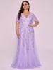 Plus Size Embroidered Sequin Evening Gown with Ruffle Sleeves and Fishtail Skirt