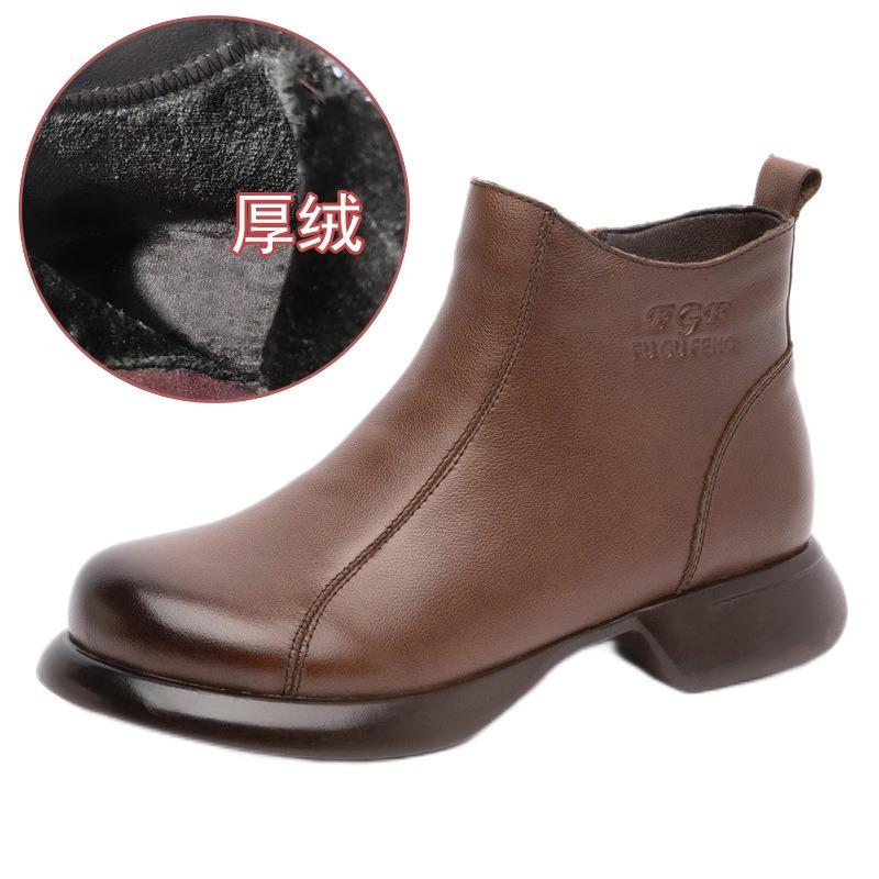 

Кожаные ботильоны на толстом каблуке, с мягкой подошвой и мягкой поверхностью, детские осенне-зимние, в стиле ретро, с круглым носком, большого размера, из бархата, теплые женские кожаные ботинки 41