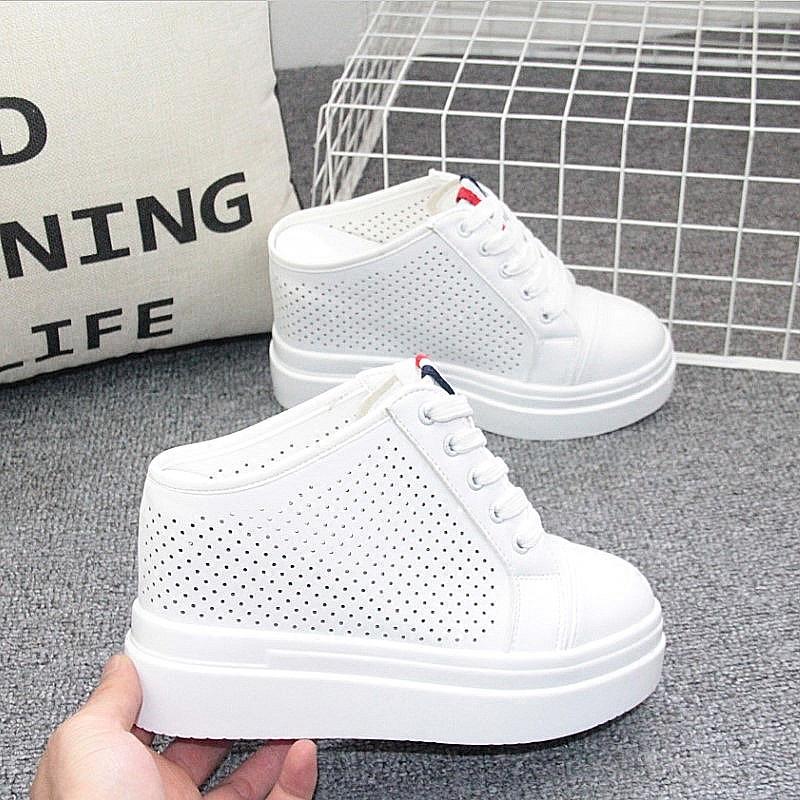 Fashion 10CM High Quality Femme Wedges Half Slipper Shoes Woman Sneakers Chunky Platform Casual Increase Zapatillas Mujer Flats