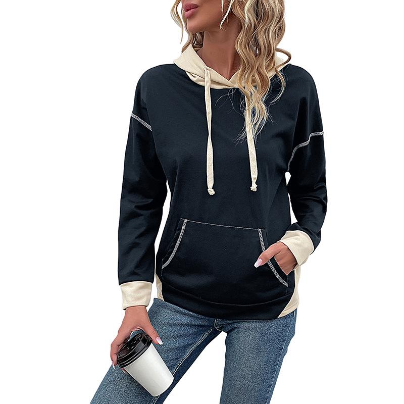 Autumn 2026 Women's Color Block Hooded Pullover with Pockets