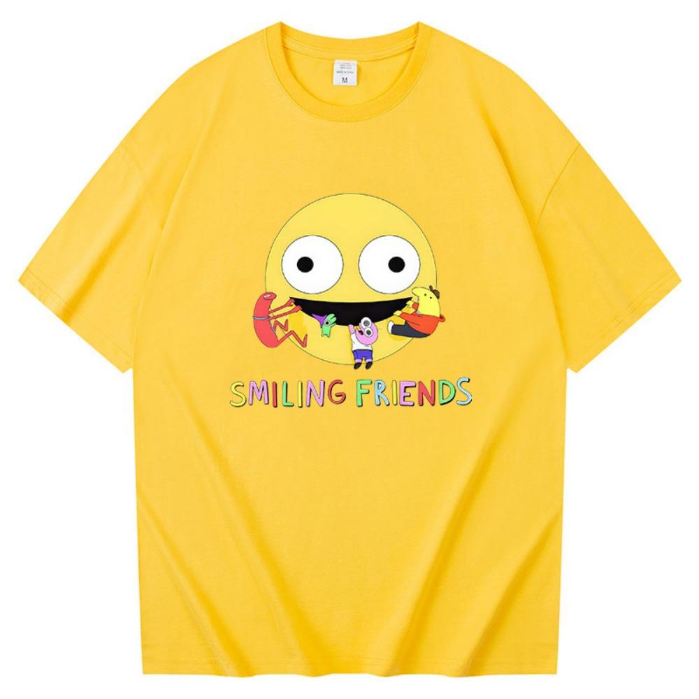 Funny Smiling Friends Cartoon Print T-shirts Summer Spring Cotton Mens Tee-shirt Graphic Printing Tshirts High Quality Soft Tees