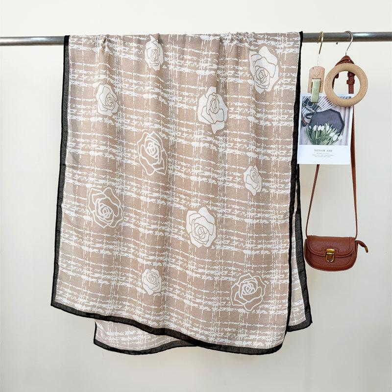 New spring and summer plaid rose scarf women's thin classic camellia breathable shawl travel sun protection