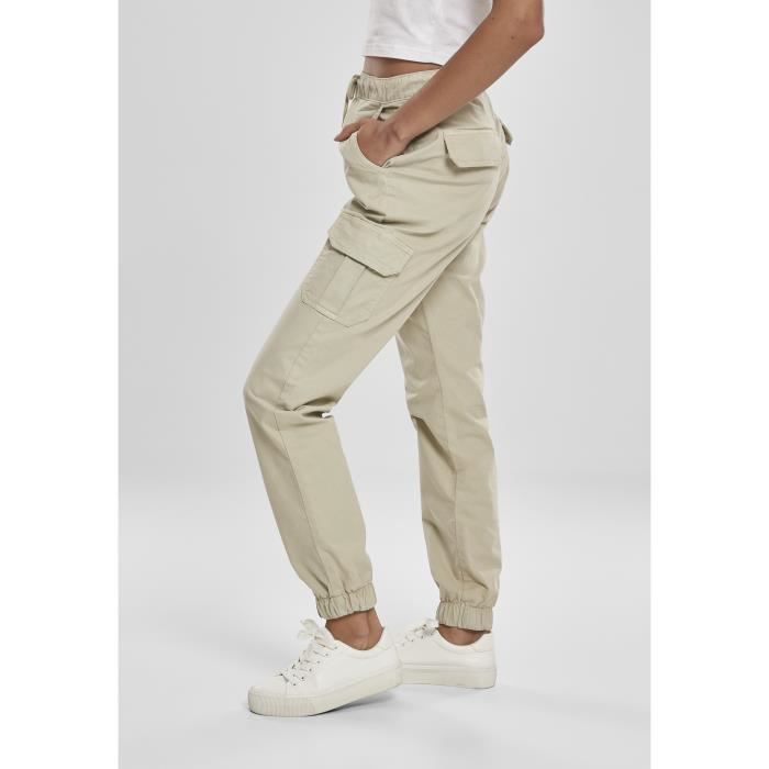 Pantalon Femme - Urban Classics - High Waist Cargo - Crème - Taille Haute - Adulte