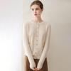 Women's Pure Cashmere Cardigan - Round Neck, Solid Color, Loose Fit, Long Sleeve Knit Sweater