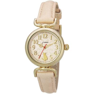 J-AXIS Antique Cat Watch Retro Animal Icon Ivory Color 40mm