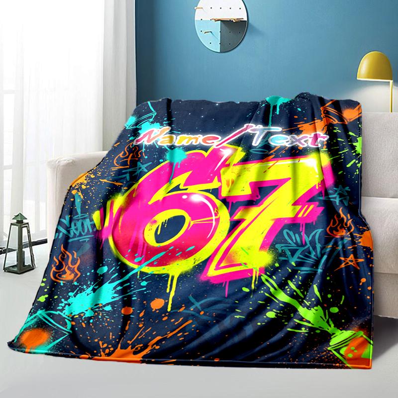 1PC Custom Name Graffiti Art Celebration Flannel Blanket Versatile,all-season Throw Suitable for the Living Room,bedroom,camping,travel,and Gift