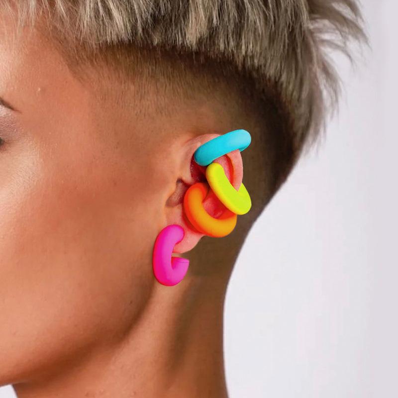 1 Pair Simple Round Circle Clip Earrings For Women C Shape Acrylic Red Blue Black Pink No Pierced Cartilage Lightweight Ear Cuff