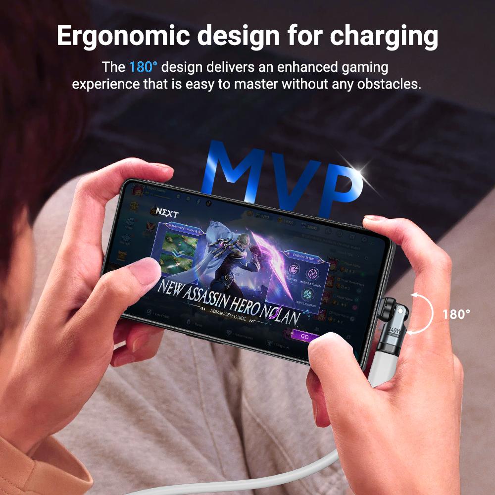 AUFU PD240W USB C to Type C OTG Adapter 540 Rotation 5A Fast Charge Cable Converter for iPhone 16 MacBook Samsung Xiaomi Laptop