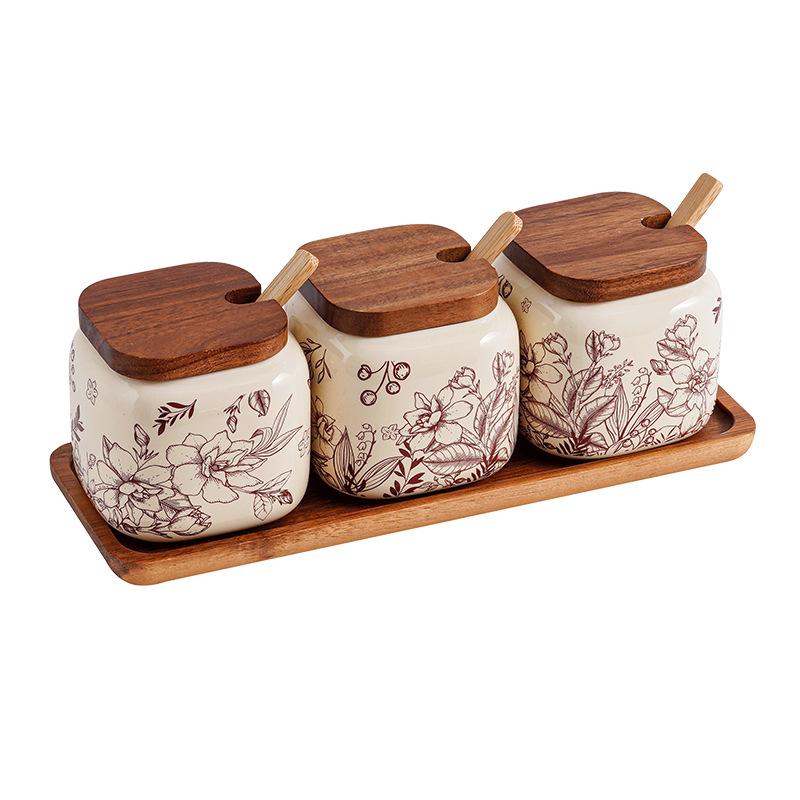 

Japanese Creative Blue and White Ceramic Seasoning Jar 3-piece Set Household Kitchen Spice Jar Salt Shaker Sugar Seasoning Box