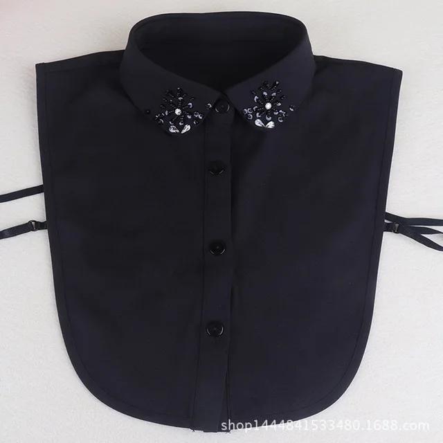 Fashion Ladies Fake Collar for Women Chiffon Fake Collar Rhinestone False Collar Lapel Detachable Button Half-Shirt Blouse Top
