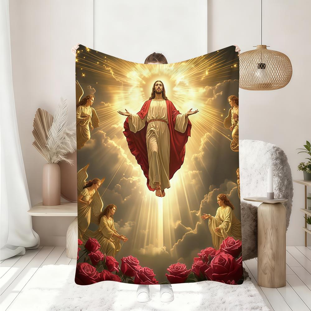 Angelic Blessing Pattern Blanket Soft Throw Blanket for Home Bedroom Bed Sofa Picnic Travel Office Rest Cover Blanket Gift